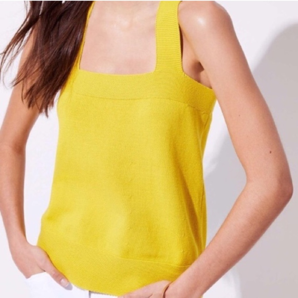 New Loft Yellow Knit Criss Cross Tank Top Wide Strap Sweater Sleeveless Blouse S